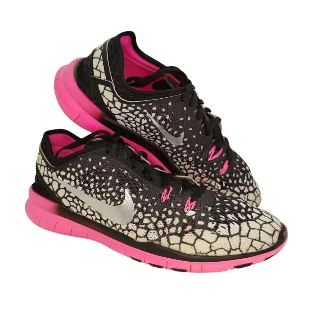 Nike Free 5.0 TRF+5 Womens Pre-owned Black/White/Pink Running Sneakers - sz. 8
